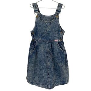 Vintage Oshkosh Acid Wash Overall Dress Girls Sz 10 Blue Jean Made in USA Cute!